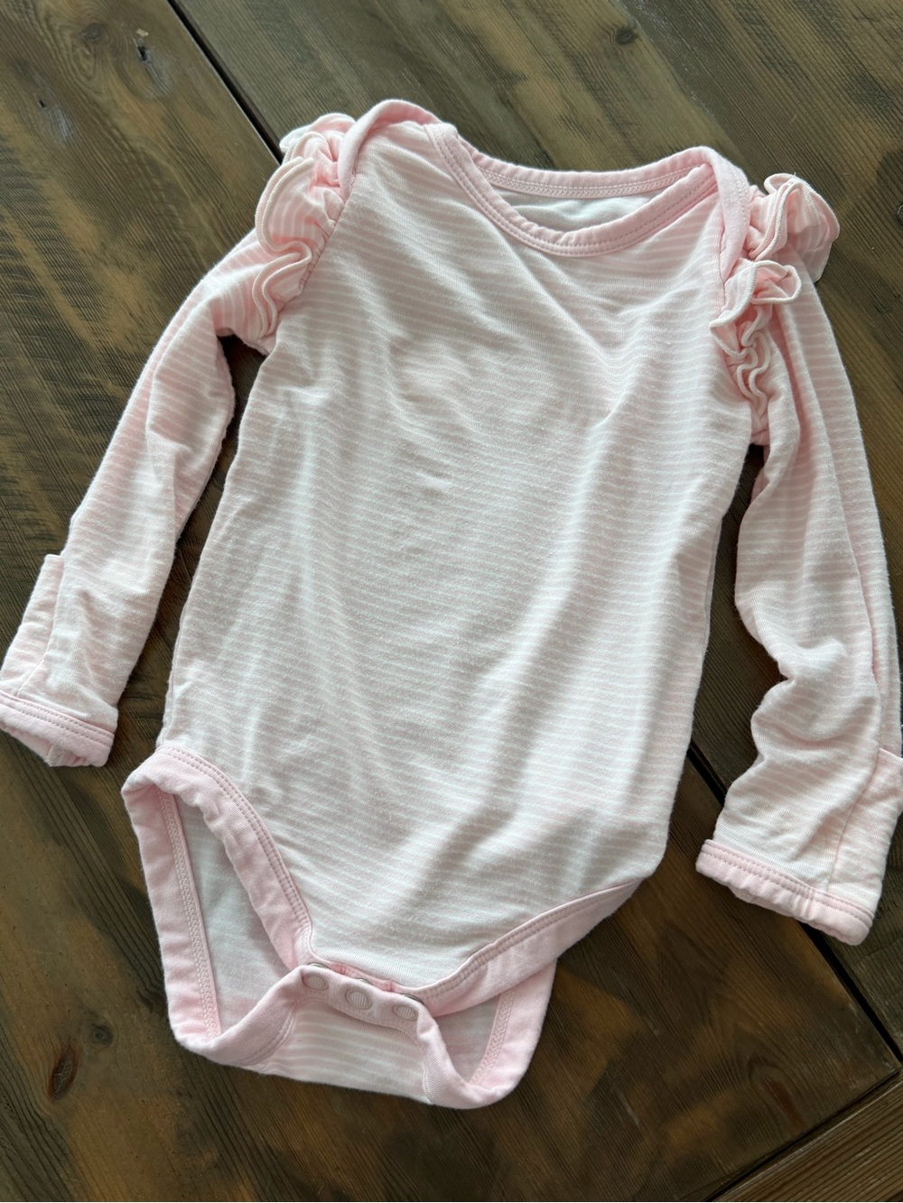Little Sleepies Light Pink Ruffle Shoulder Long-Sleeve One-Piece